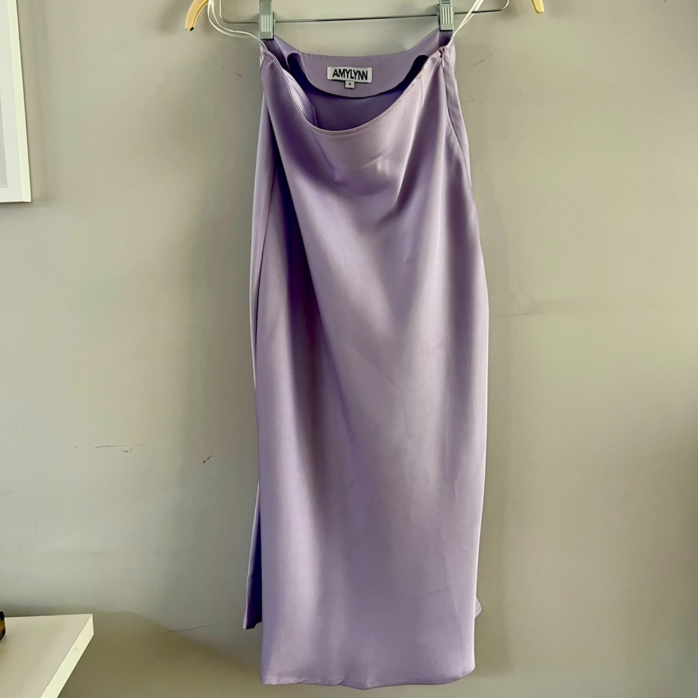 Satin lilac midi skirt by local boutique brand: AMYLYNN - S